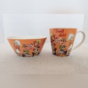 Vintage Kelloggs Rice Krispies Cereal Bowl And Mug Snap Crackle Pop Orange